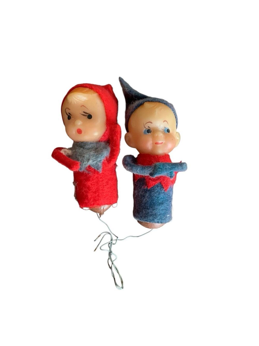 Vintage 1960s Christmas Pixie Elves Set of 2~Tree Branch Ornaments Hong Kong